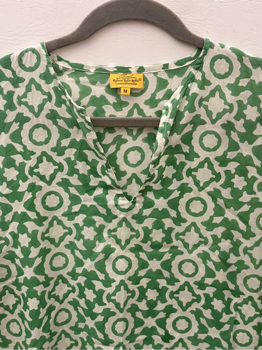 Roller Rabbit Green White and Navy Patterned Cotton Kurta Tunic M - Picture 2 of 8
